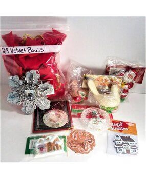 37pc Christmas Lot Ornaments Hooks Vintage Santa Doves 3D Holiday Deco Grab Bag